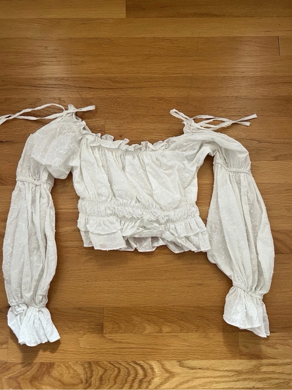 Princess Polly Off The Shoulder White Floral Ruffle Cropped Blouse Size US 2